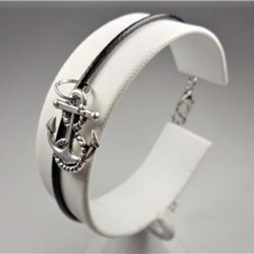 NAUTICAL ROPE ANCHOR BLACK LEATHER BRACELET